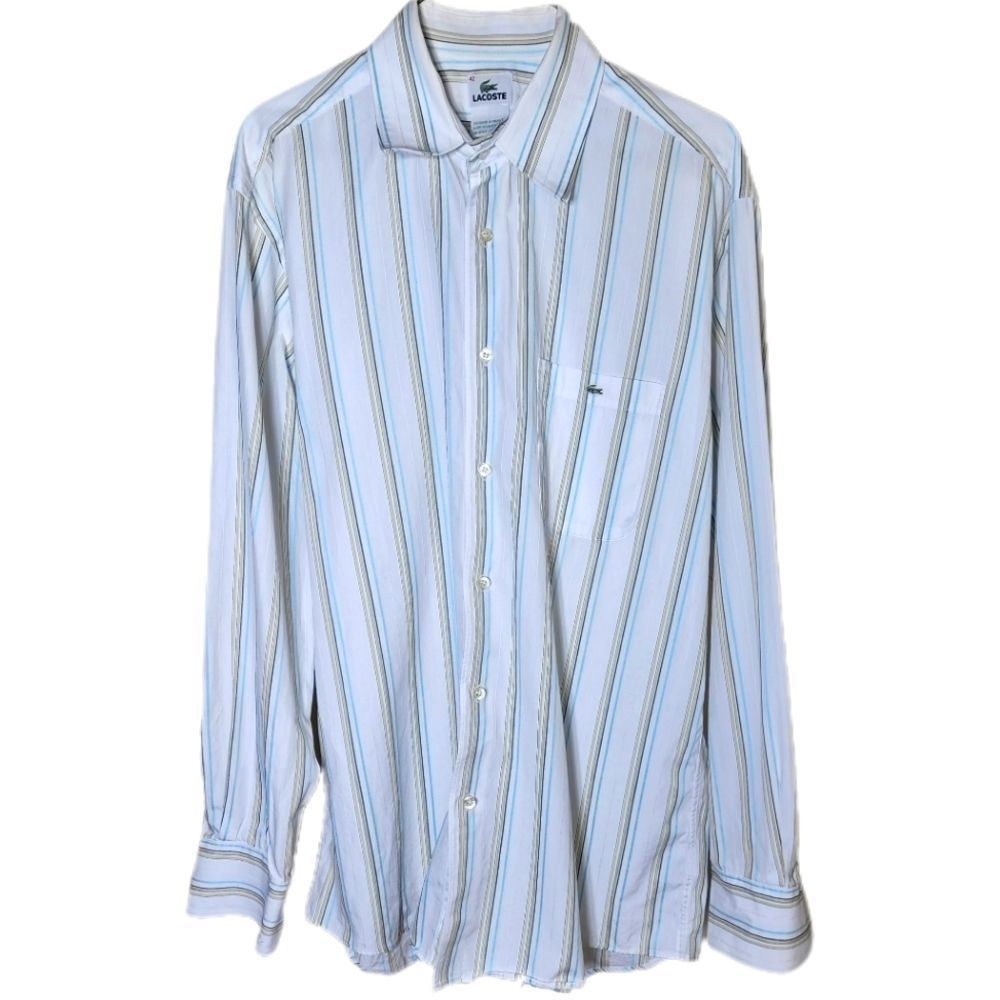 Lacoste Vintage Men's Size 42 Button Front Dress Shirt White Blue's Gold 0713